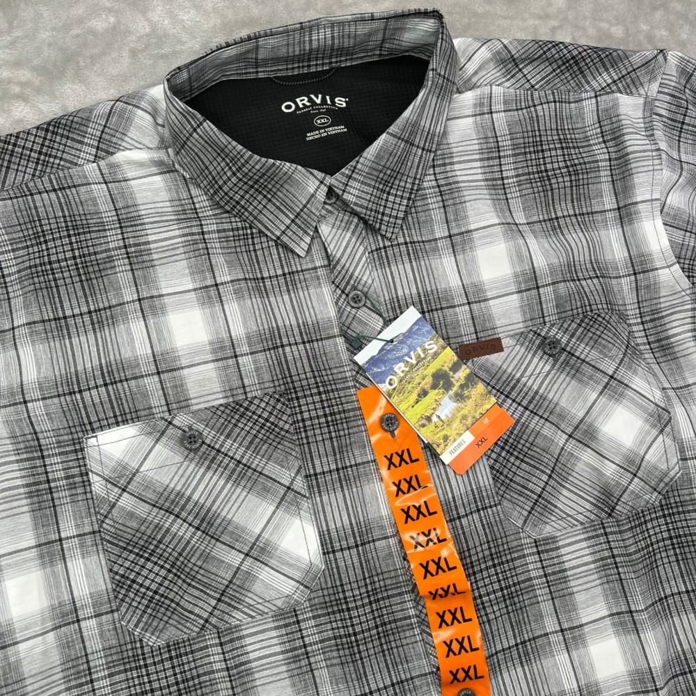 Orvis No-Work‎ Wrinkle Free Button Down Shirt Mens 2XL Gray Castlerock Plaid New